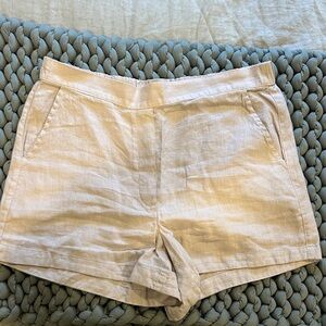 Frank & Eileen Cream Linen-Blend Tailored Shorts